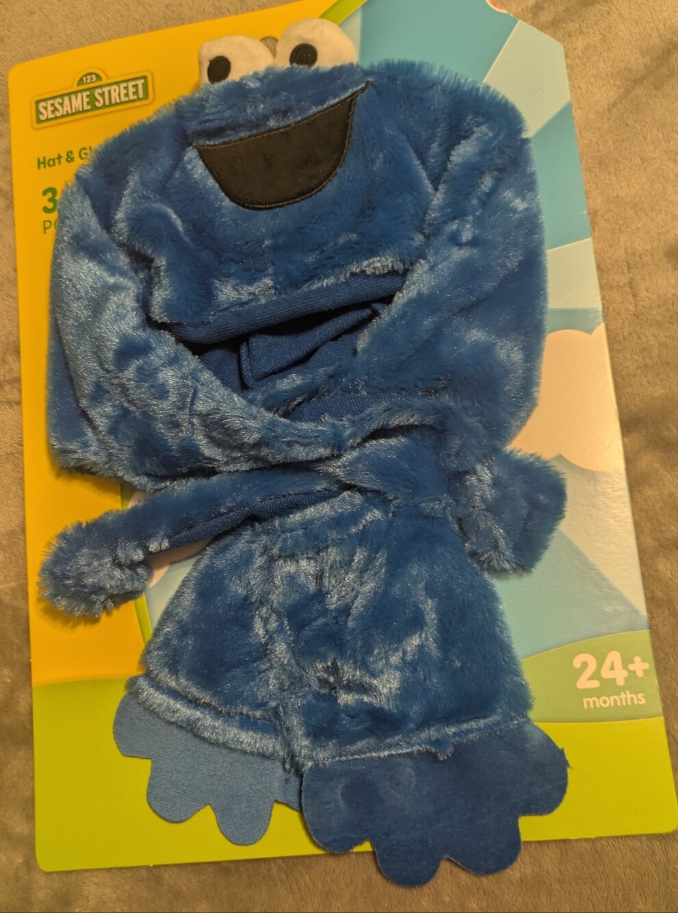 Sesame Street Cookie Monster Blue Plush Hat, Scarf & Mittens Set